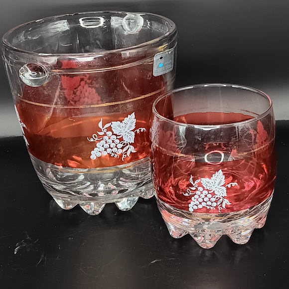 Vintage Ruby Glass Ice Bucket and Cup - Spa Lubiana Italy - Picture 7 of 13